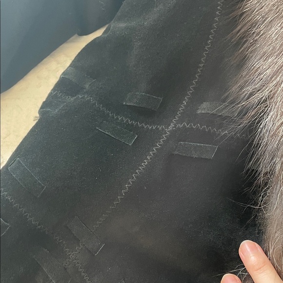 St. John Persian lamb lined Black leather Coat fox Fur Trim - Picture 11 of 17